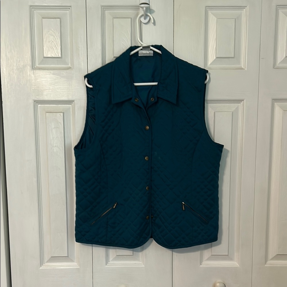 Alfred Dunner Teal Quilted Vest with Gold Details